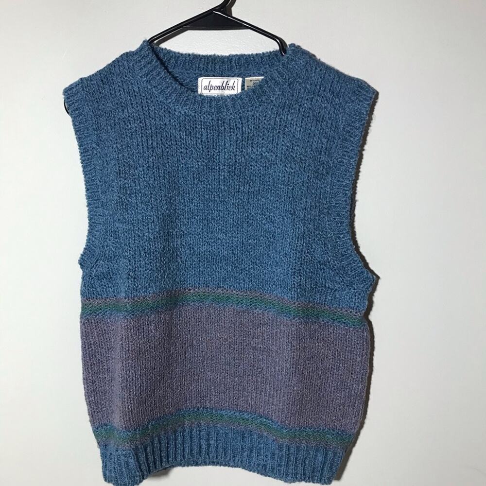 Vintage cottage core knit crewneck blue purple pullover vest coastal grandma S